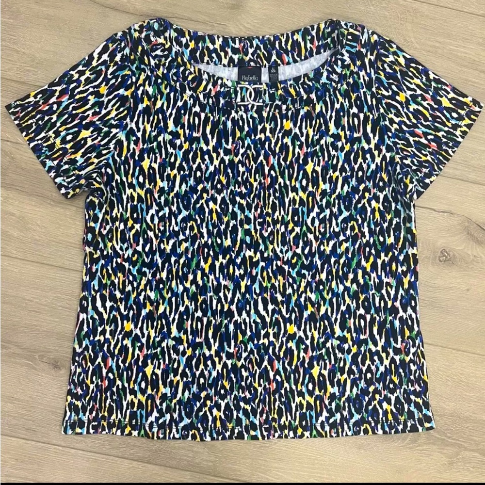 Rafaella Multicolor Animal Print Short Sleeve Top Shirt Size Large
